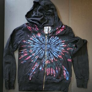 Women's XL Billabong Zip Up Graphic Hoodie (Black/Multi)